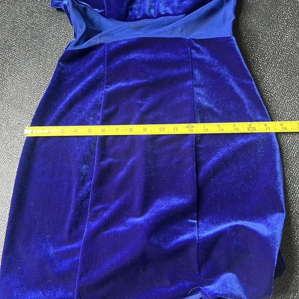 VTG Morgan & Co Royal Blue Velvet Mesh Maxi Dress S Prom Old Hollywood Open Back - Picture 10 of 11
